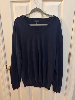 Brooks Brothers Navy Supima Cotton  V-Neck Sweater XXL Preppy Luxury Basic
